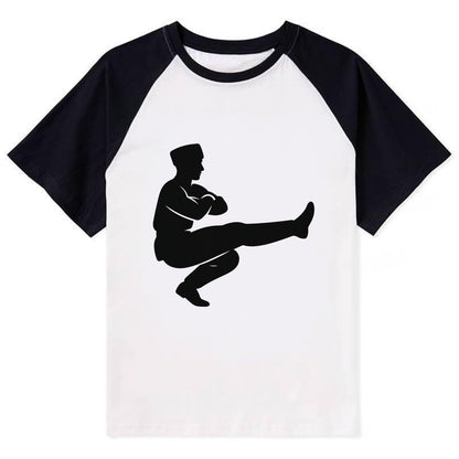 Russian Cossack dancer squat kick - Contrast Raglan T-shirt - Black
