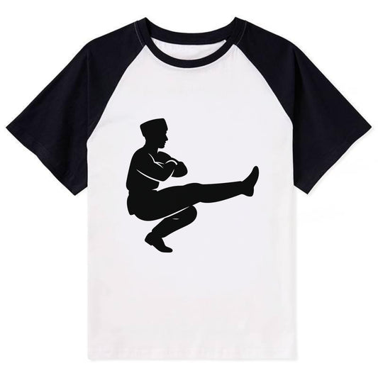 Russian Cossack dancer squat kick - Contrast Raglan T-shirt - Black