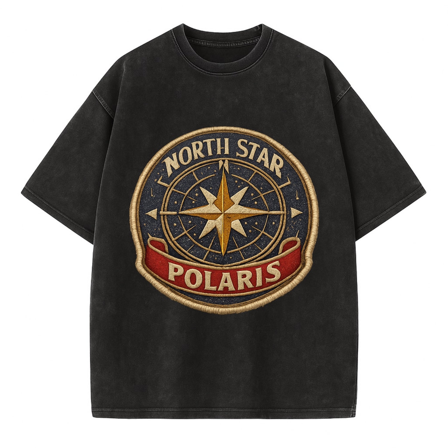 NORTH STAR POLARIS - guiding star in gold and white , navigation - Vintage T-shirt - Black