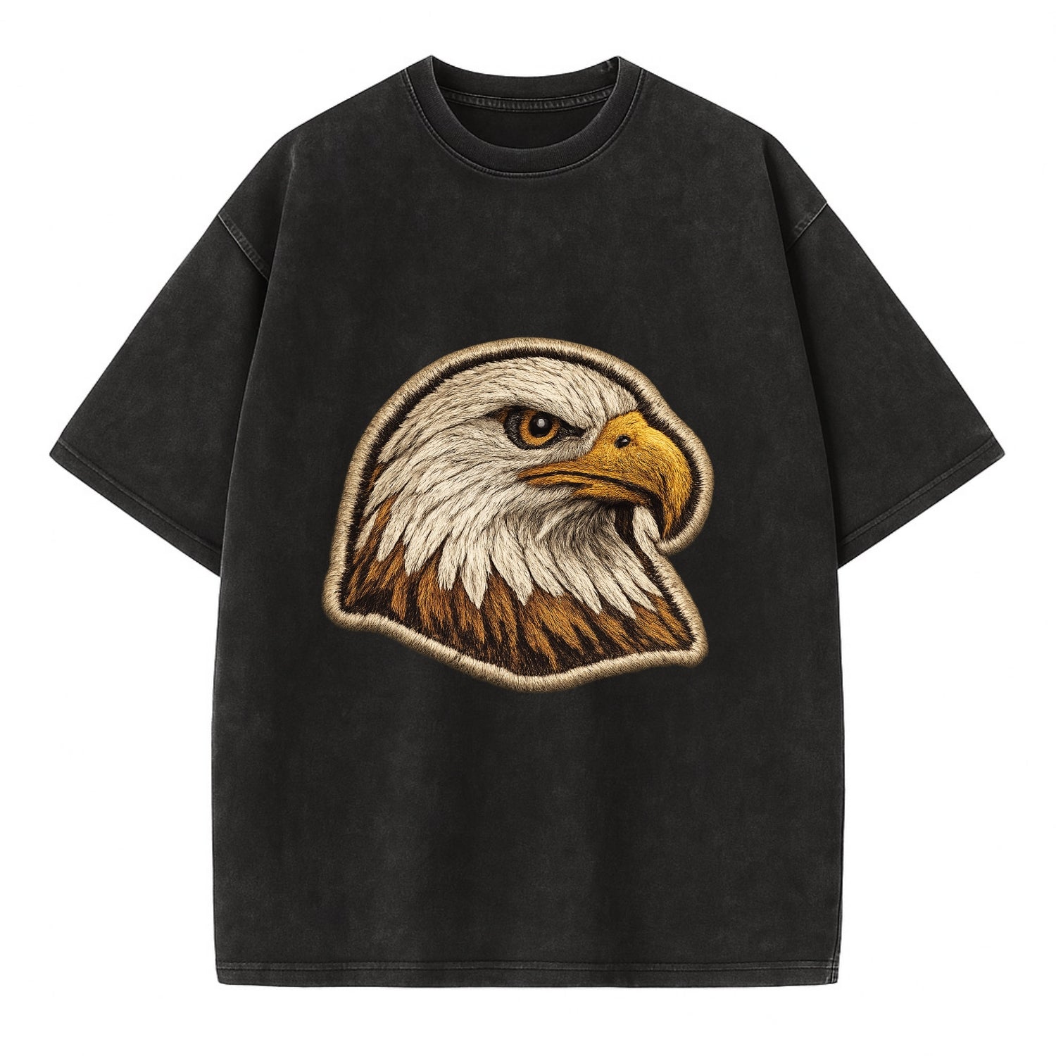 EAGLE HEAD PROFILE - majestic bald eagle in brown, white and gold , American pride - Vintage T-shirt - Black