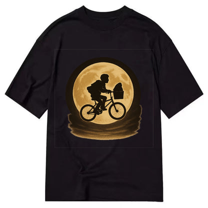 boy with bicycle flying across full moon with silhouette - Classic T-shirt - Black
