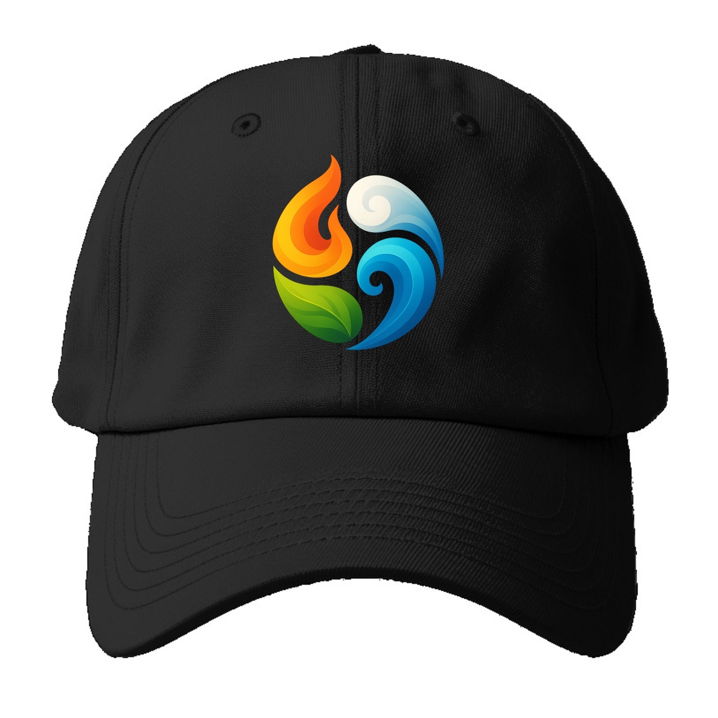Four Elements Dance - Fire orange, water - Baseball Cap - Black