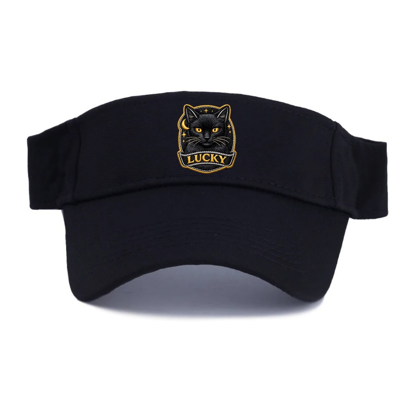 BLACK CAT LUCKY - sleek black cat with gold eyes in black , mysterious feline - Visor - Black