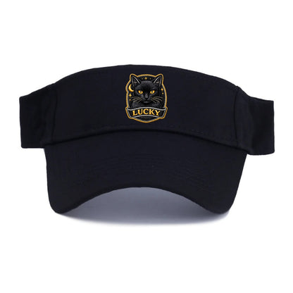 BLACK CAT LUCKY - sleek black cat with gold eyes in black , mysterious feline - Visor - Black