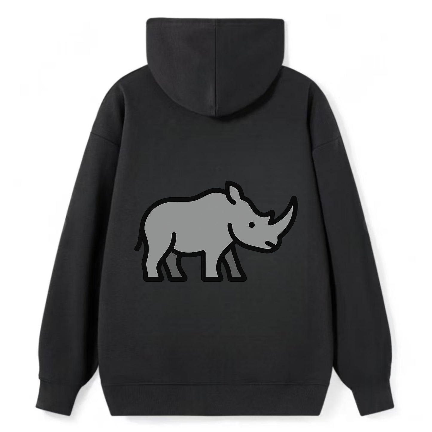 Rhinoceros - Gray with horn flat side profile - Classic Pullover Hoodie - Black