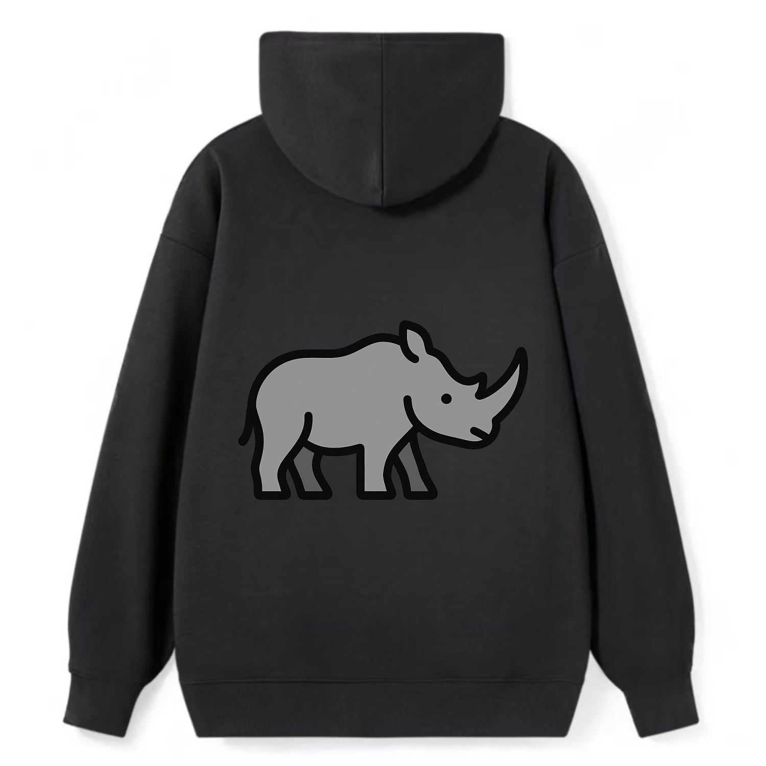 Rhinoceros - Gray with horn flat side profile - Classic Pullover Hoodie - Black