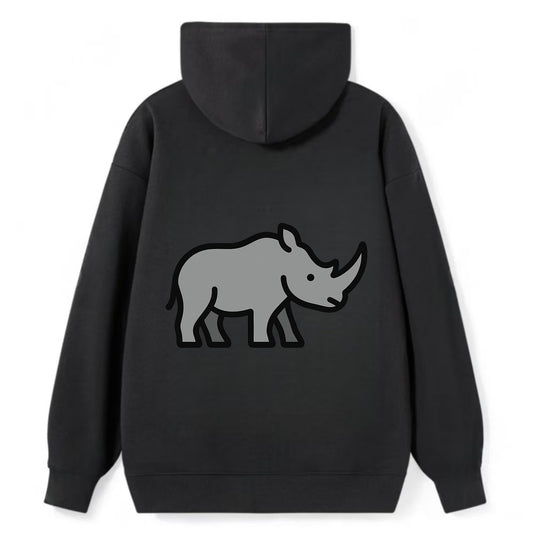Rhinoceros - Gray with horn flat side profile - Classic Pullover Hoodie - Black