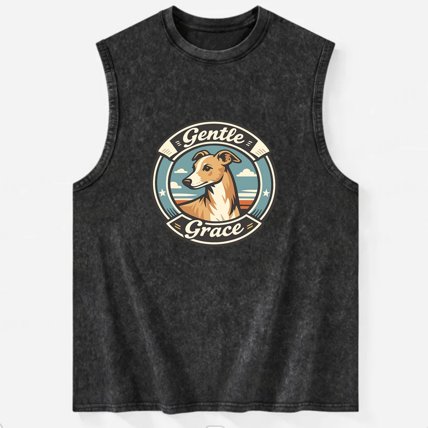 Gentle Grace of the Whippet - Vintage Washed Tank - Black