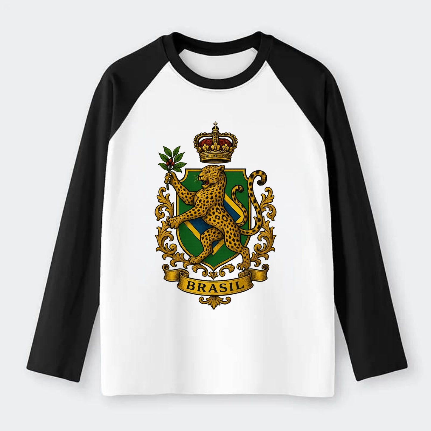 Brazil Jaguar Emblem  - Raglan Long Sleeve T-Shirt - Black