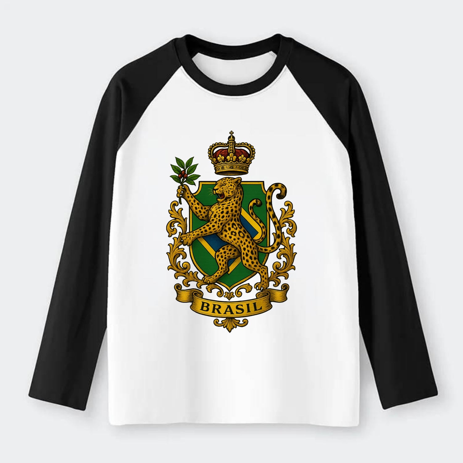 Brazil Jaguar Emblem  - Raglan Long Sleeve T-Shirt - Black