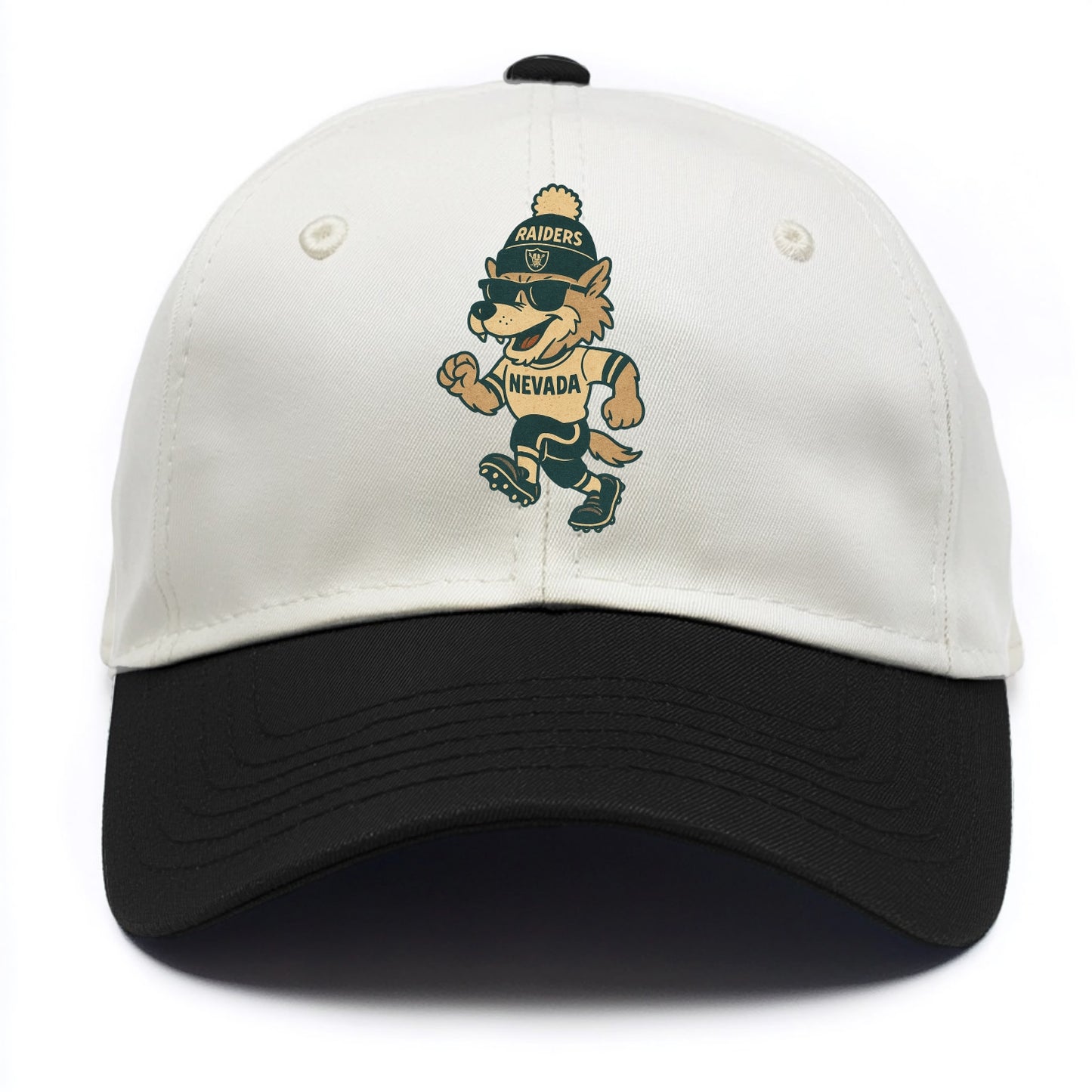 Nevada Wolf wearing Raiders beanie with outlaw patch and wayfarer sunglasses - Two Tone Cap - Black