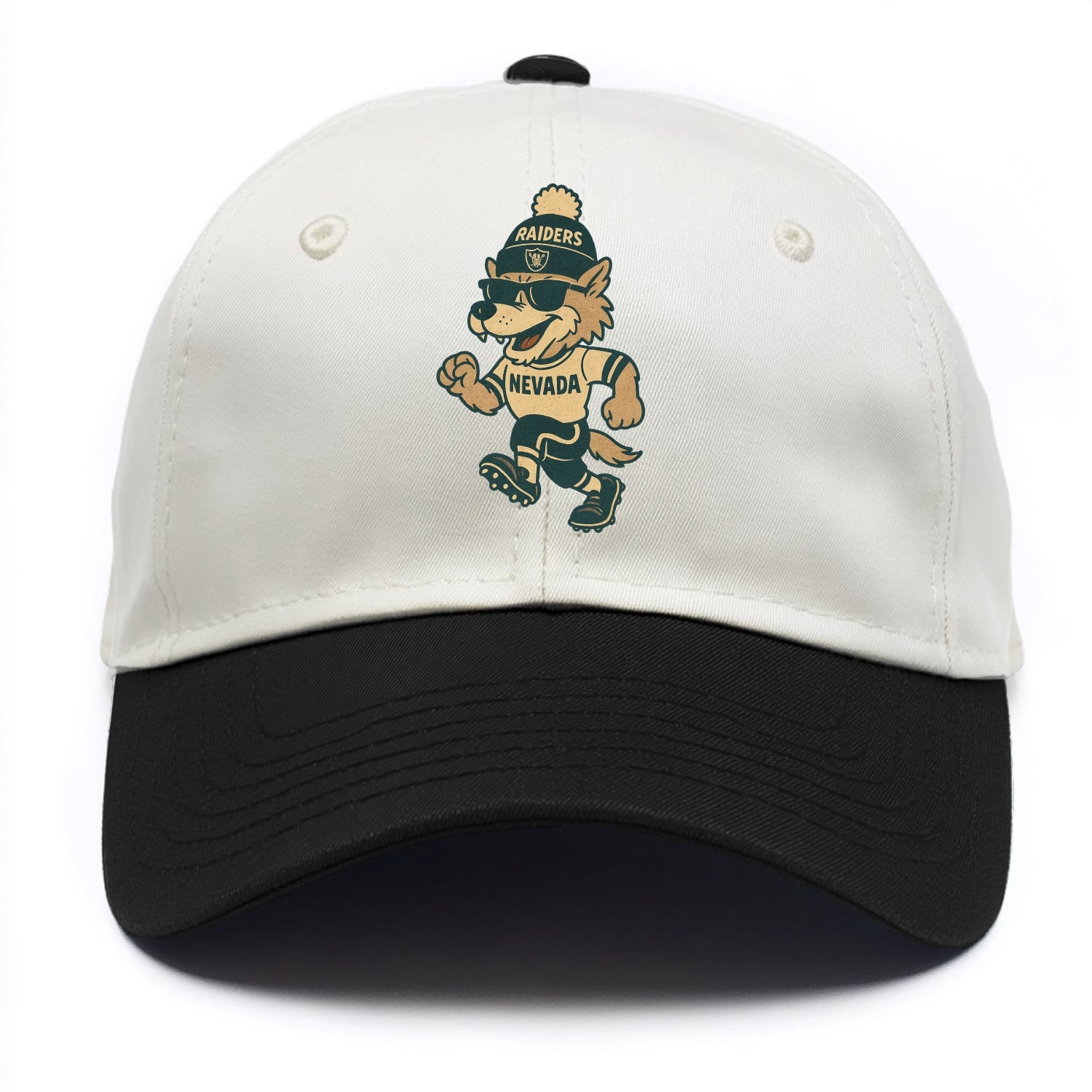 Nevada Wolf wearing Raiders beanie with outlaw patch and wayfarer sunglasses - Two Tone Cap - Black