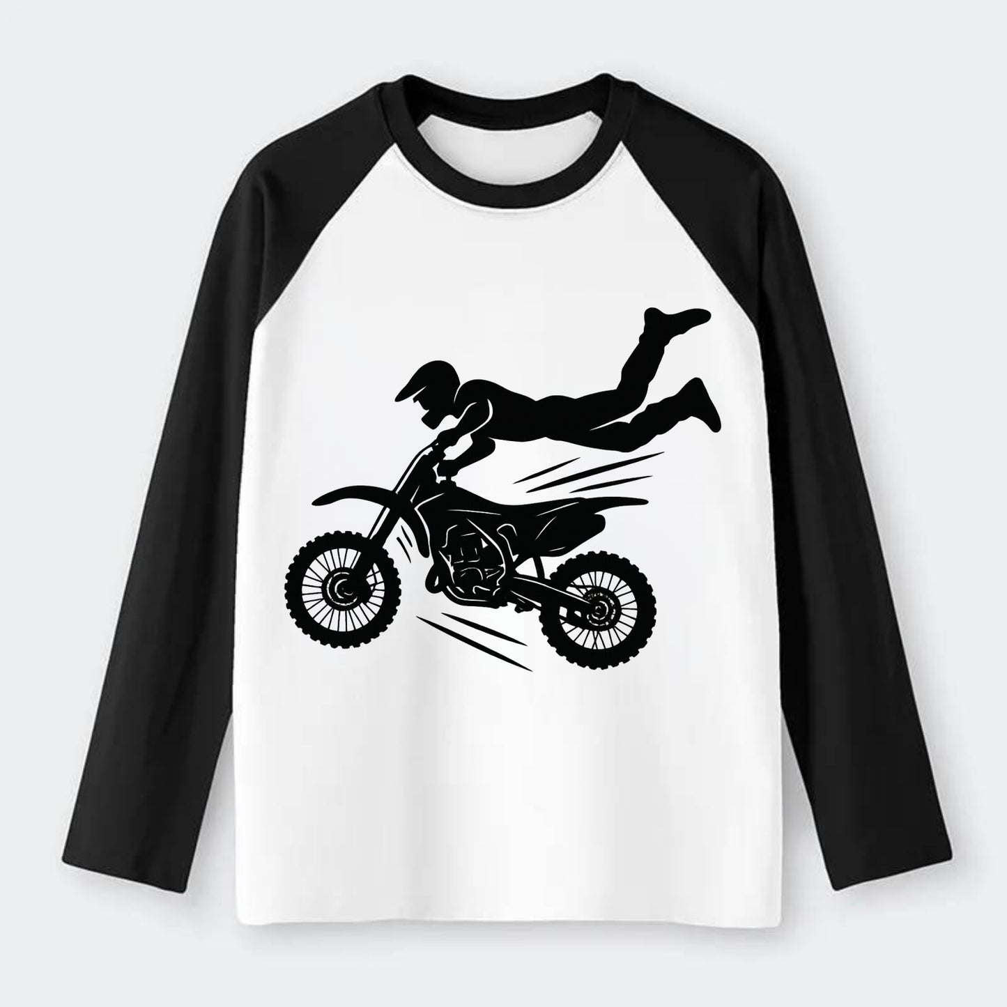 Motocross rider airborne trick - Raglan Long Sleeve T-Shirt - Black