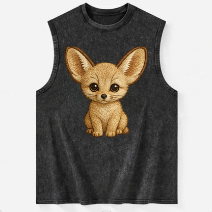 Baby Fennec Fox - huge ears, cream fur, large dark eyes, front-facing, desert - Vintage Washed Tank - Black