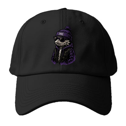 Fort Worth Frog wearing TCU beanie with horned patch - Baseball Cap - Black