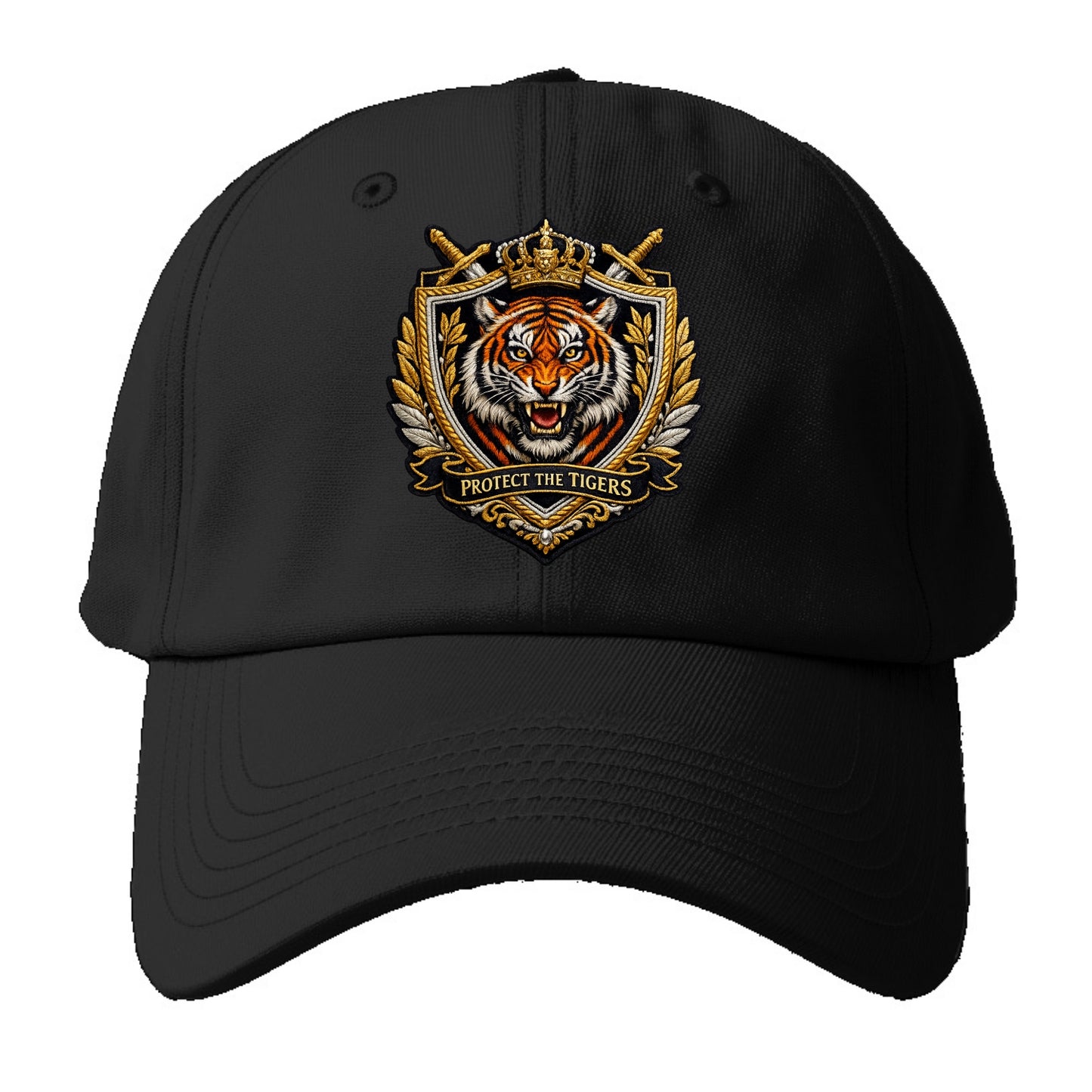 PROTECT THE TIGERS - tiger with shield in orange , big cat conservation - Baseball Cap For Big Heads - Black