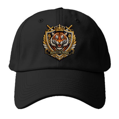 PROTECT THE TIGERS - tiger with shield in orange , big cat conservation - Baseball Cap For Big Heads - Black