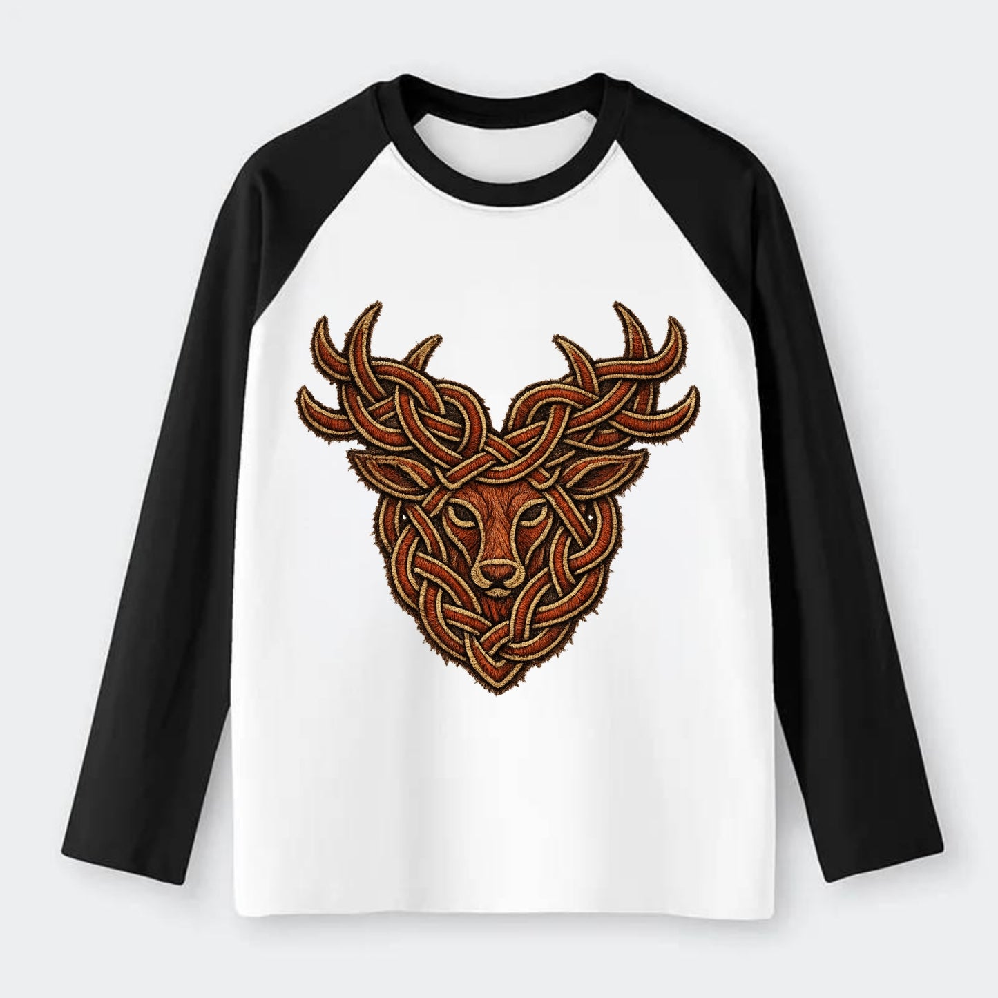 Stag Knot - Raglan Long Sleeve T-Shirt - Black