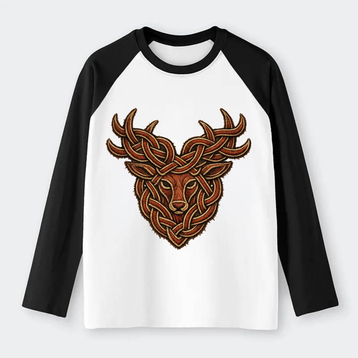 Stag Knot - Raglan Long Sleeve T-Shirt - Black