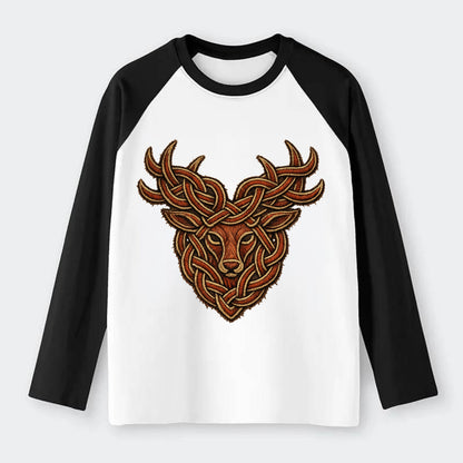 Stag Knot - Raglan Long Sleeve T-Shirt - Black