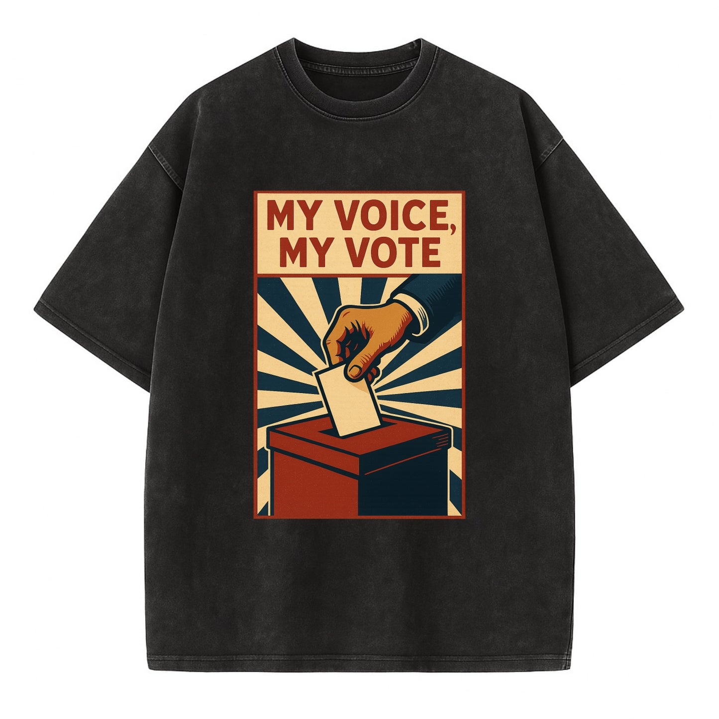 Hand dropping ballot into box with determination - "My Voice, My Vote" - - Vintage T-shirt - Black