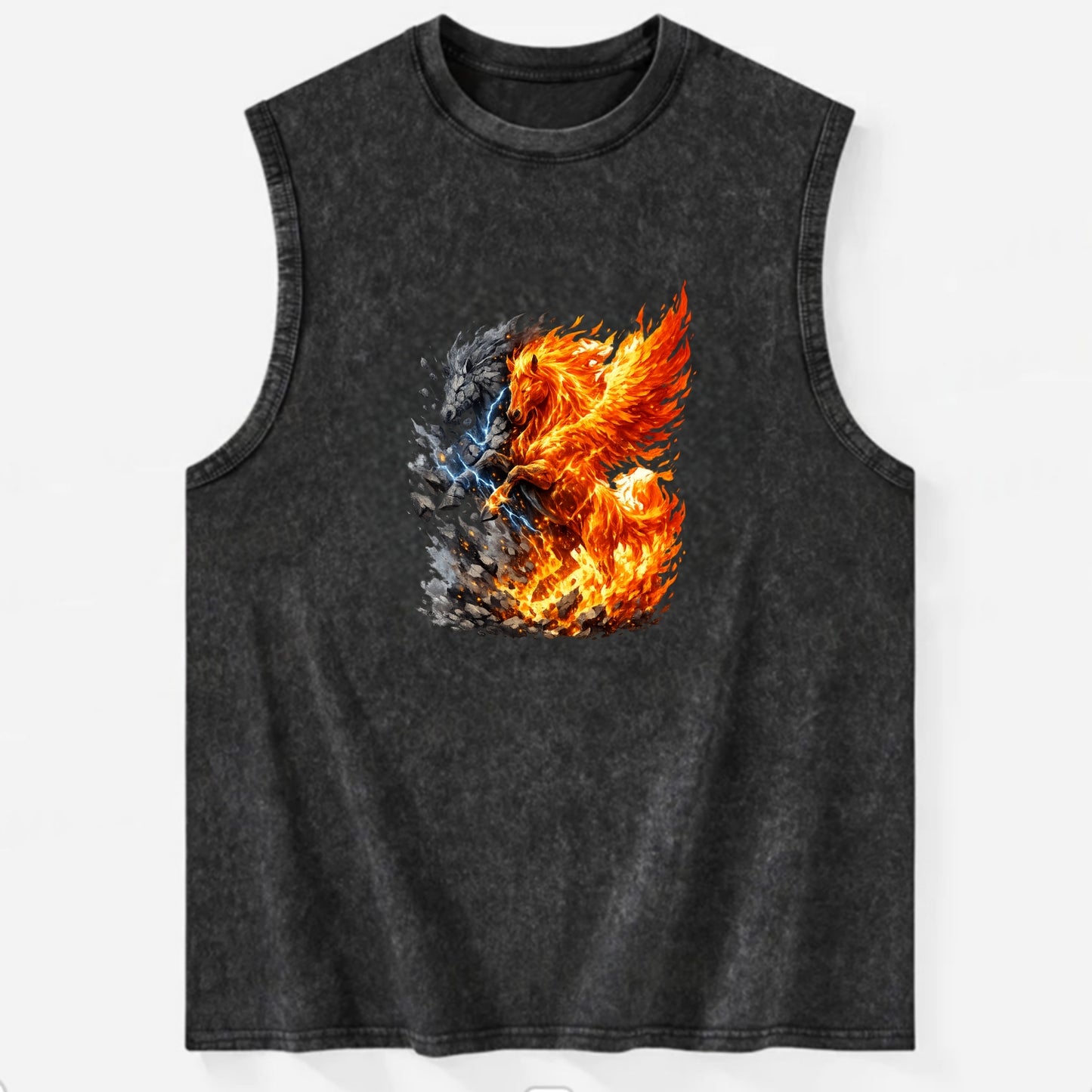 THUNDER FIRE | Horse combining lightning and flame | Electric fire | Storm - Vintage Washed Tank - Black