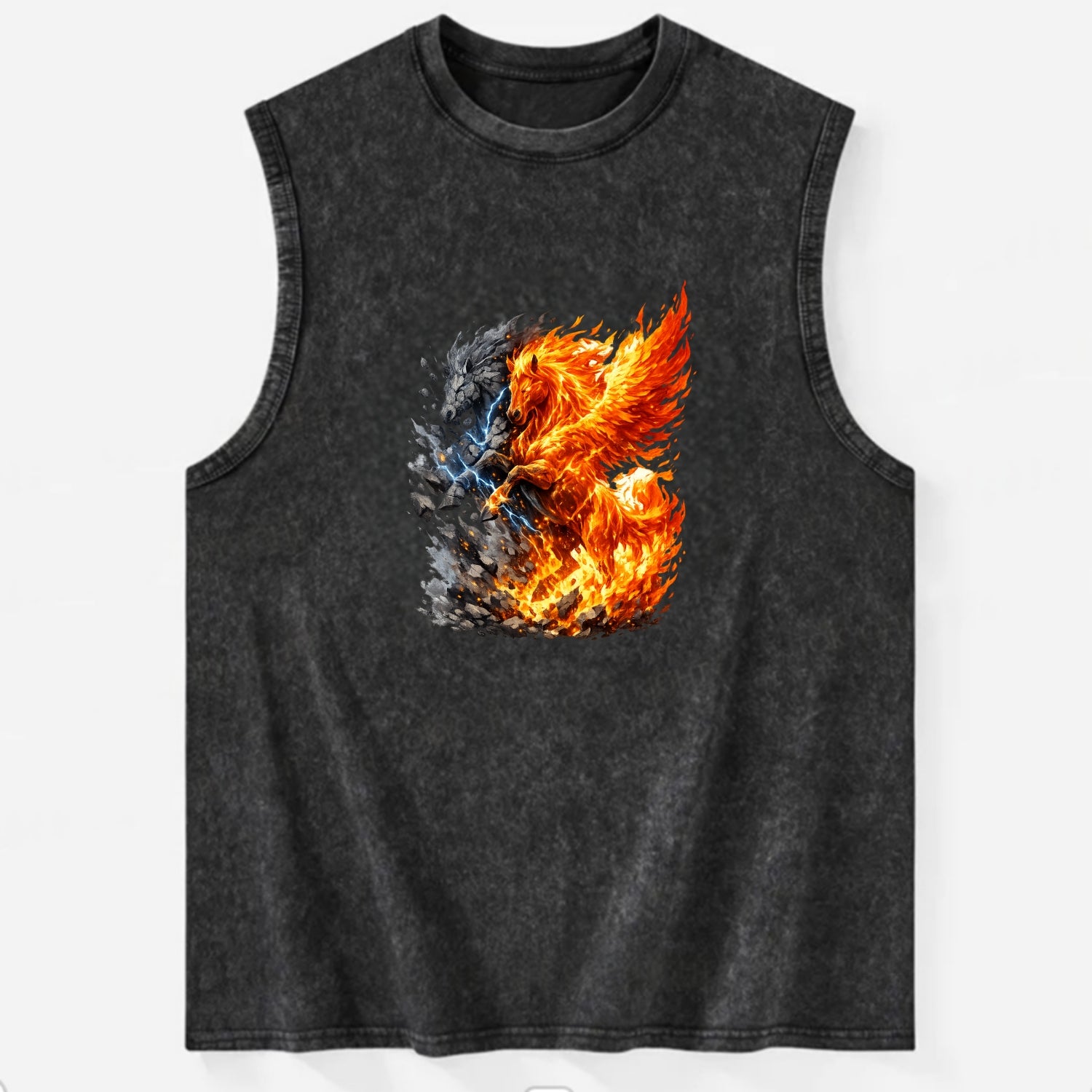 THUNDER FIRE | Horse combining lightning and flame | Electric fire | Storm - Vintage Washed Tank - Black