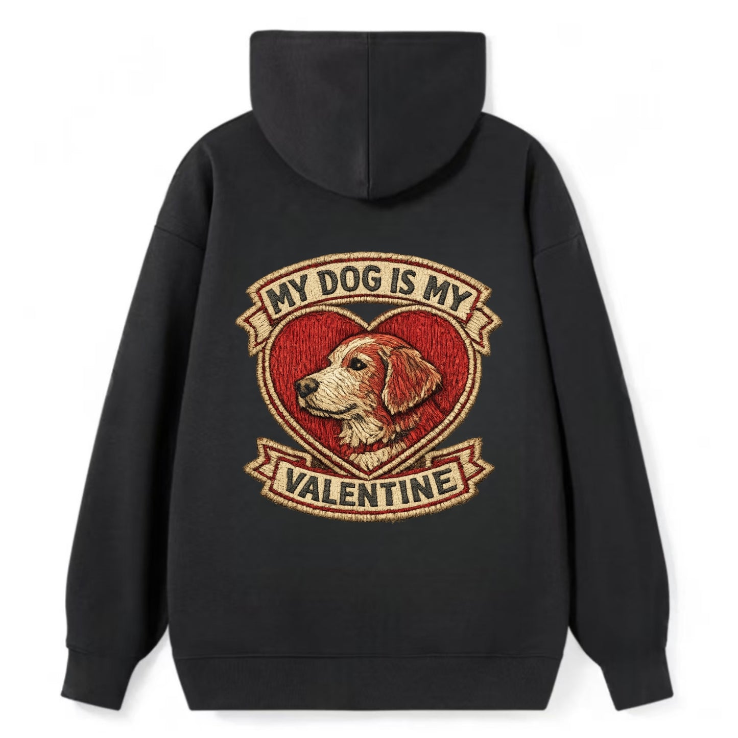 MY DOG IS MY VALENTINE - heart with dog in red , single pet owner - Classic Pullover Hoodie - Black