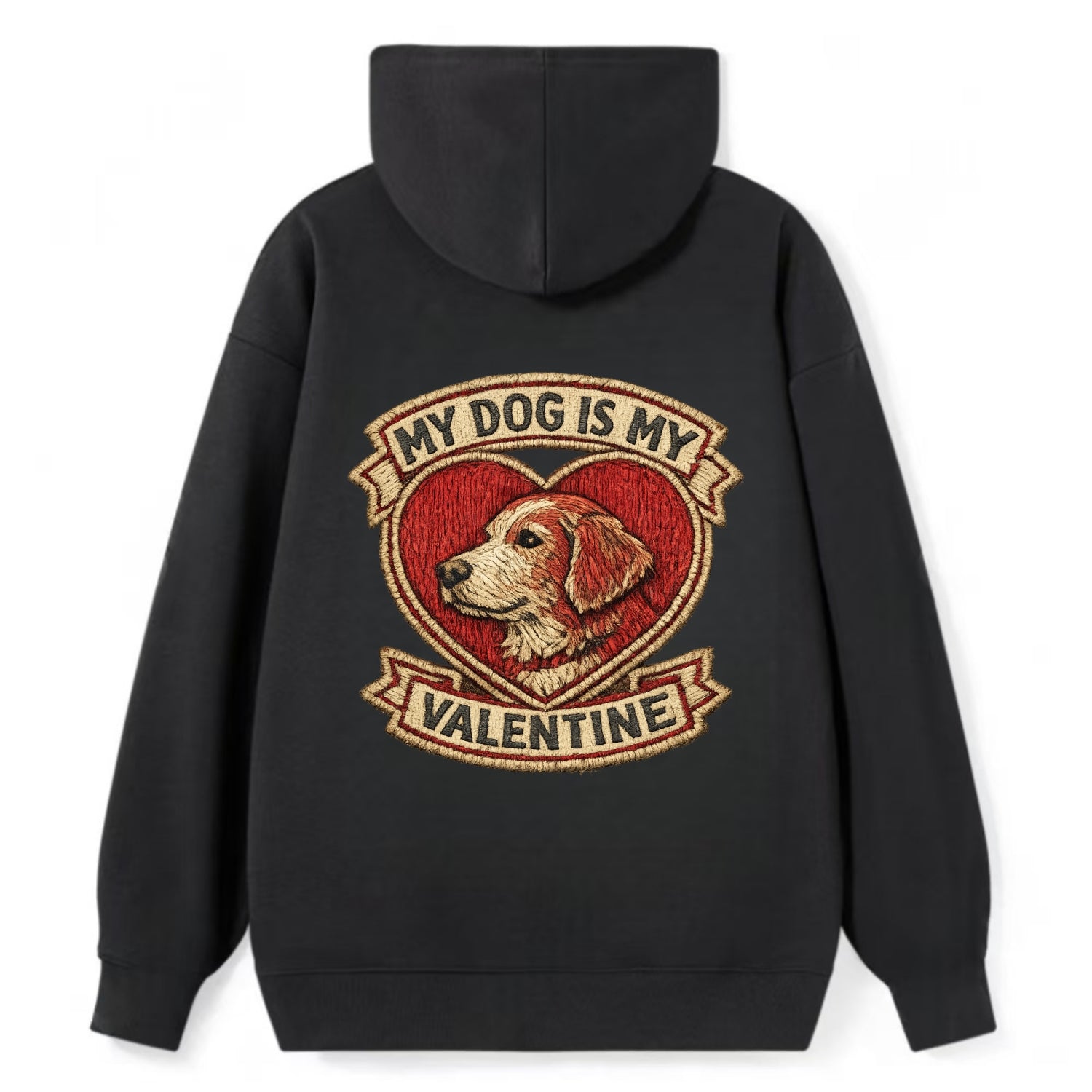 MY DOG IS MY VALENTINE - heart with dog in red , single pet owner - Classic Pullover Hoodie - Black