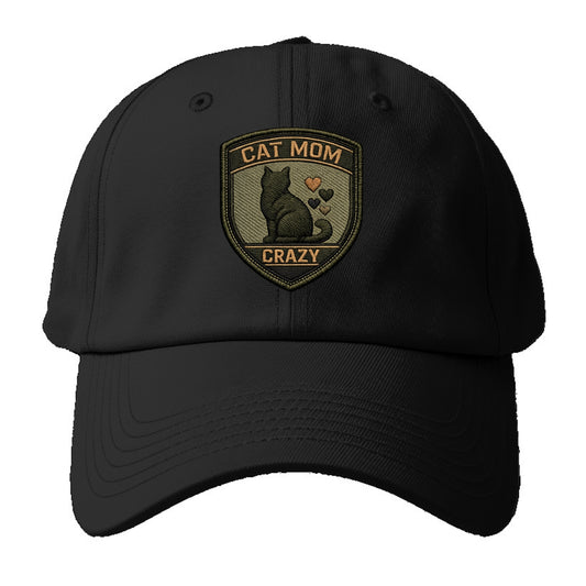 CAT MOM CRAZY - cat silhouette with hearts in purple , cat lady - Baseball Cap For Big Heads - Black