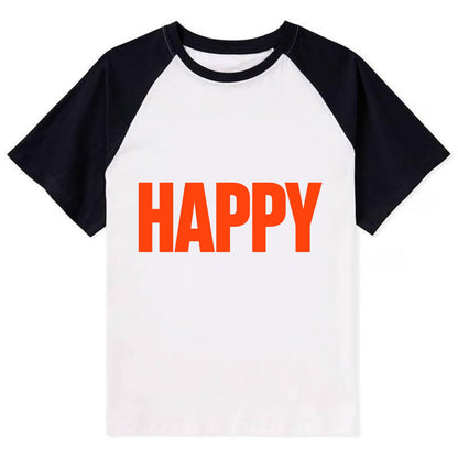 Bold typography design - "HAPPY" - joyful, content, pleased - Contrast Raglan T-shirt - Black