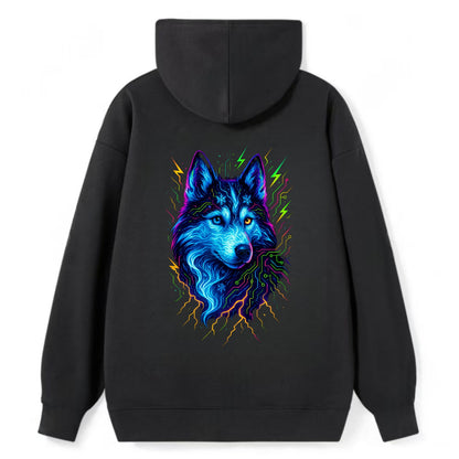 Siberian husky with ice-crystal flowing patterns, electric blue and white - Classic Pullover Hoodie - Black