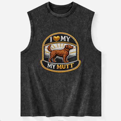I LOVE MY MUTT - mixed breed silhouette in brown , rescue pride - Vintage Washed Tank - Black