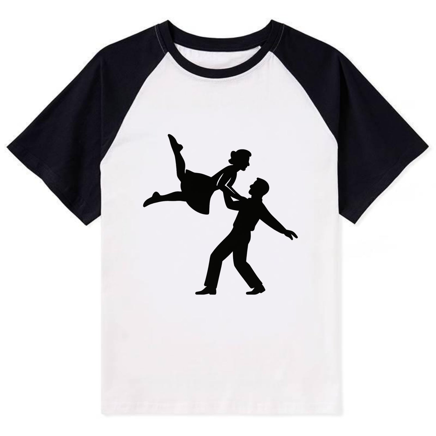 Swing dancers aerial lift - Contrast Raglan T-shirt - Black