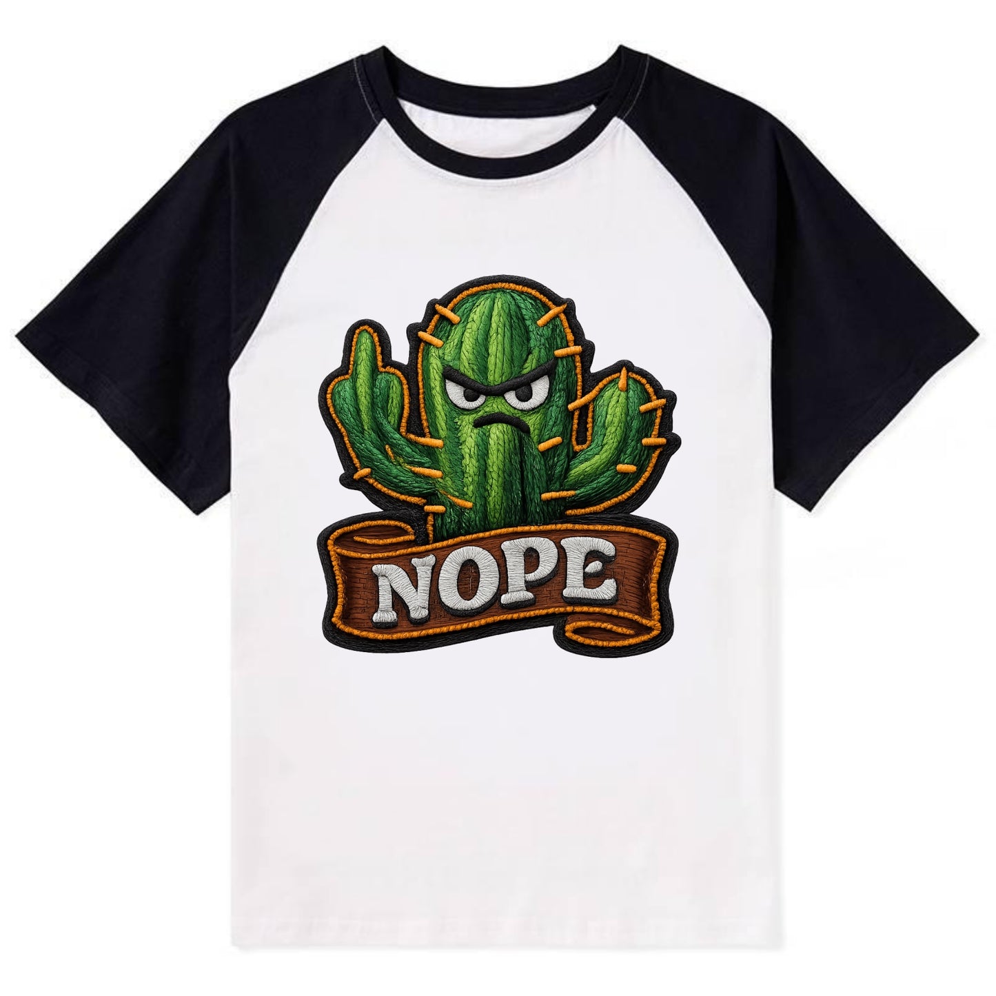 NOPE CACTUS - cactus with attitude in green , prickly personality - Contrast Raglan T-shirt - Black