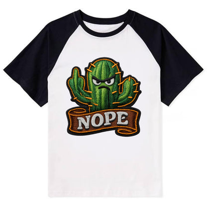 NOPE CACTUS - cactus with attitude in green , prickly personality - Contrast Raglan T-shirt - Black