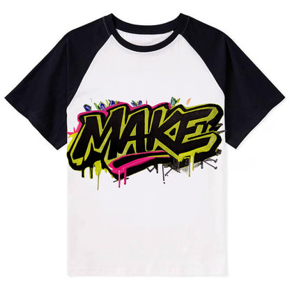 Bold typography design - "MAKE" - creating, producing, doing - Contrast Raglan T-shirt - Black