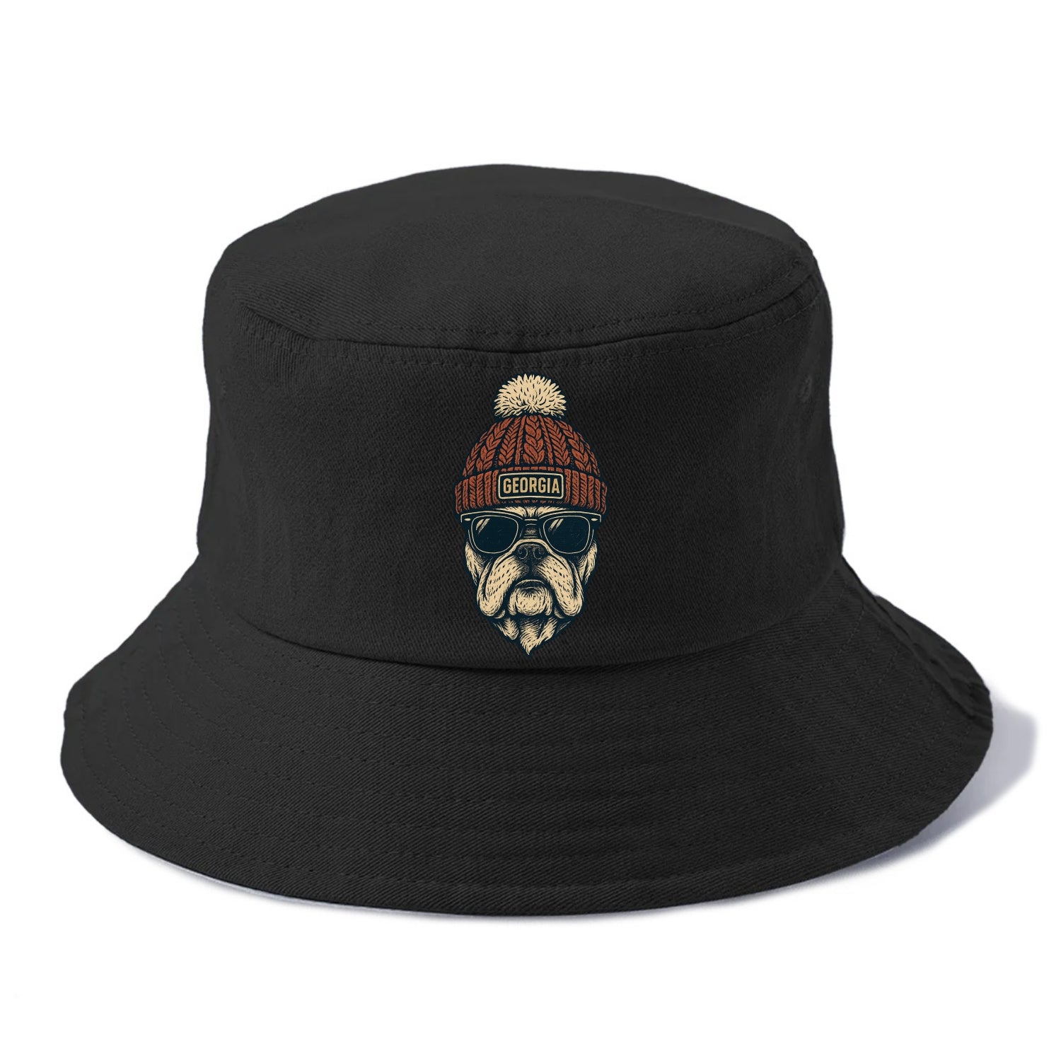 Athens Bulldog wearing Georgia beanie wi - Bucket Hat - Black