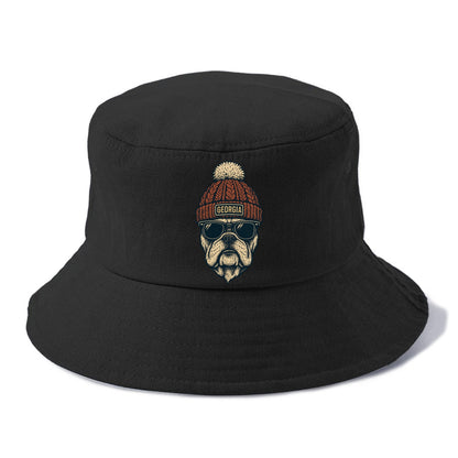 Athens Bulldog wearing Georgia beanie wi - Bucket Hat - Black