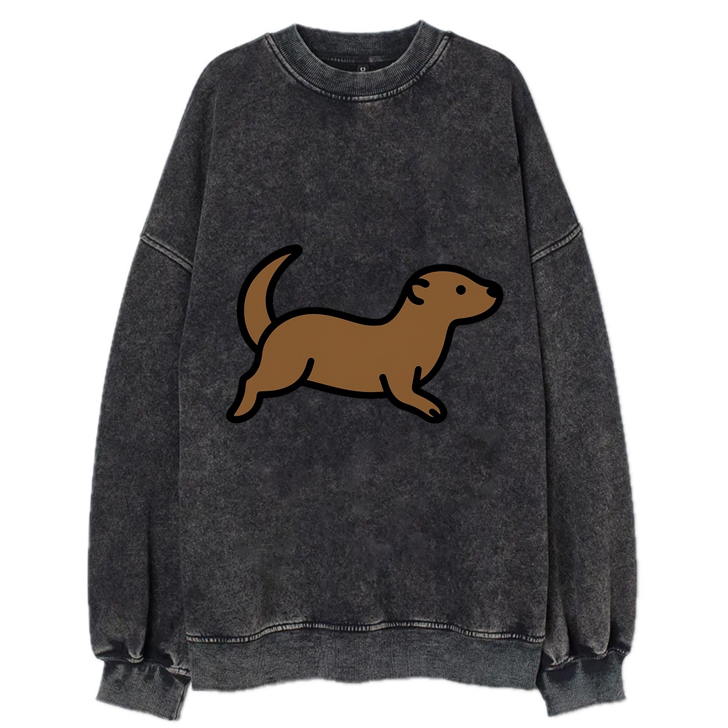 Otter - Brown sleek swimming pose flat side profile - Vintage Sweatshirt - Black