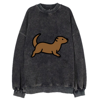 Otter - Brown sleek swimming pose flat side profile - Vintage Sweatshirt - Black