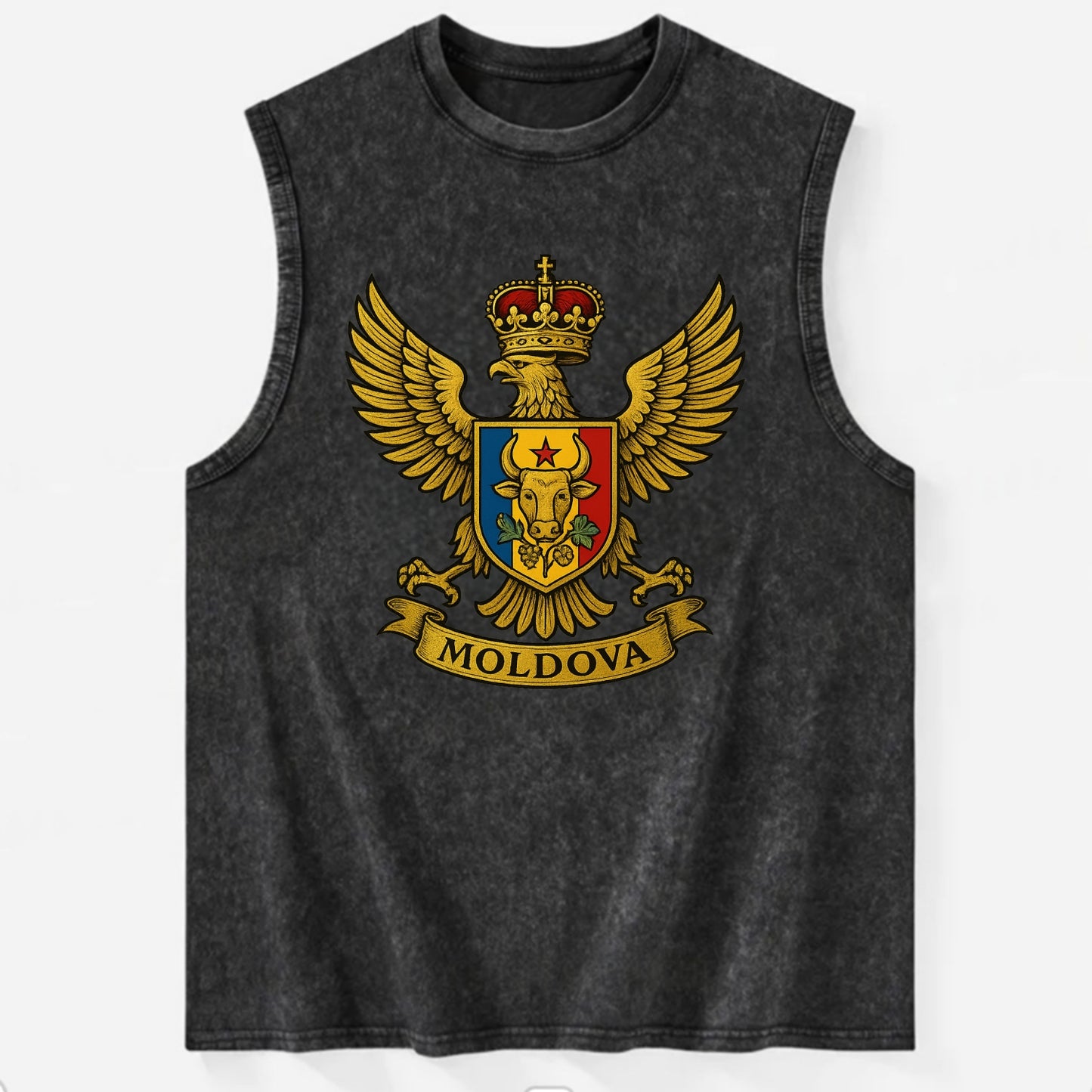 Moldova Heritage Badge  - Vintage Washed Tank - Black
