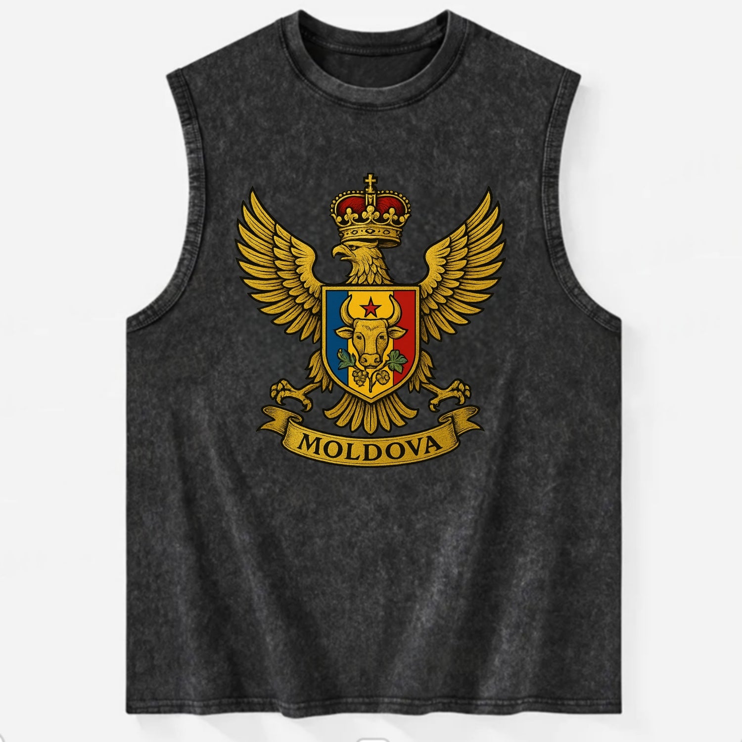 Moldova Heritage Badge  - Vintage Washed Tank - Black