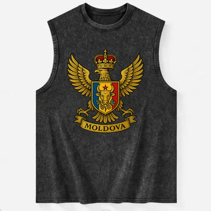 Moldova Heritage Badge  - Vintage Washed Tank - Black