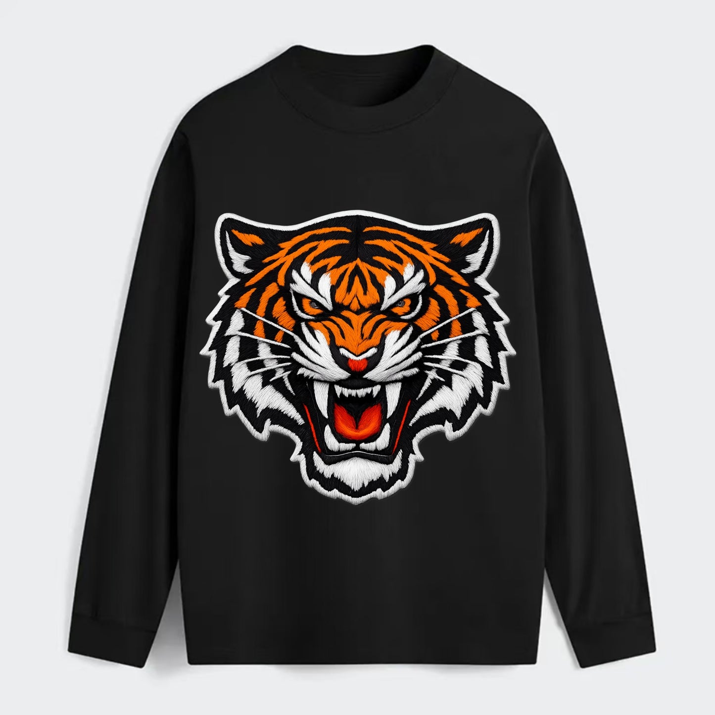 TIGER STRIPES FACE - fierce tiger face in orange, black and white , - Classic Long Sleeve Shirt - Black