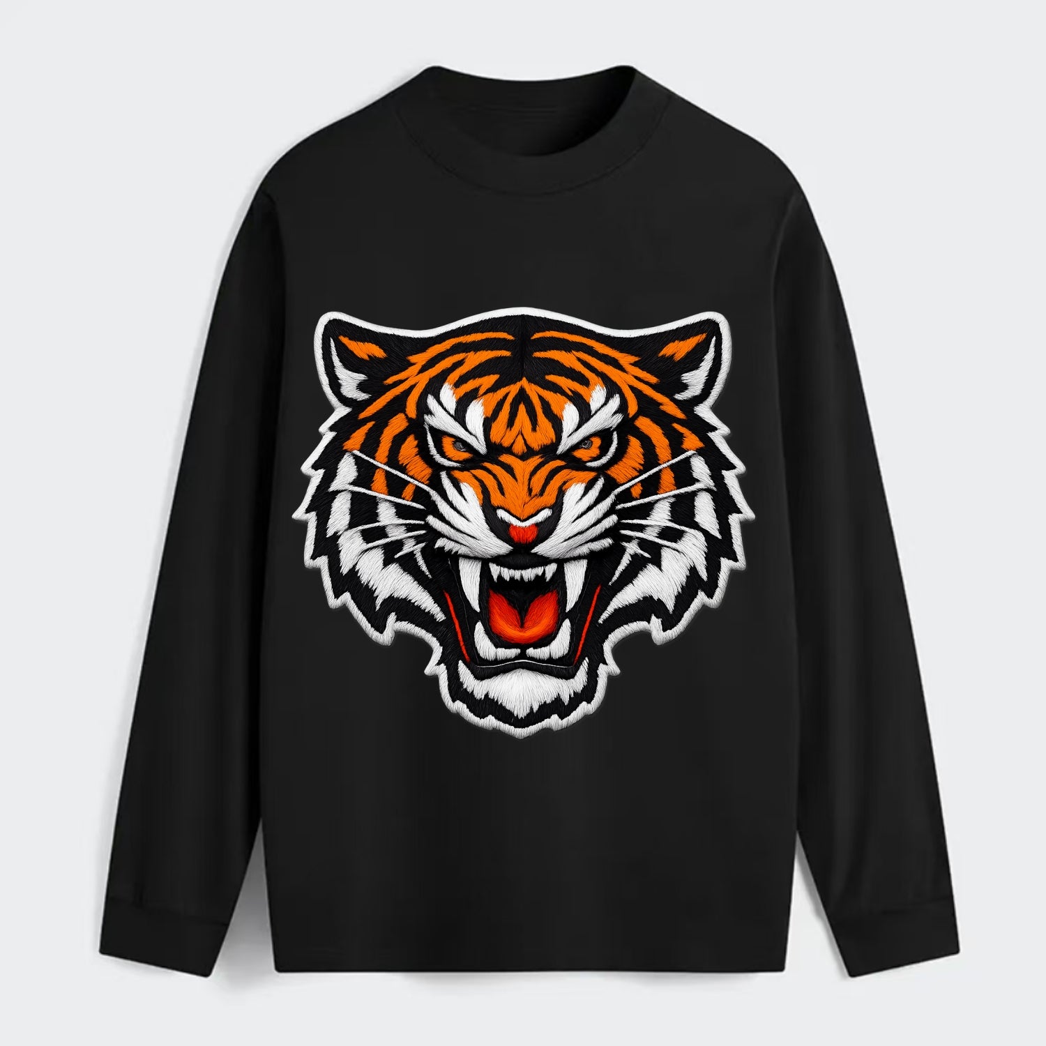 TIGER STRIPES FACE - fierce tiger face in orange, black and white , - Classic Long Sleeve Shirt - Black