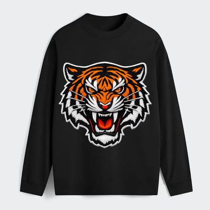 TIGER STRIPES FACE - fierce tiger face in orange, black and white , - Classic Long Sleeve Shirt - Black