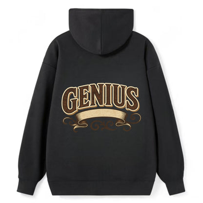 Bold typography design - "GENIUS" - exceptional intelligence, brilliance - Classic Pullover Hoodie - Black