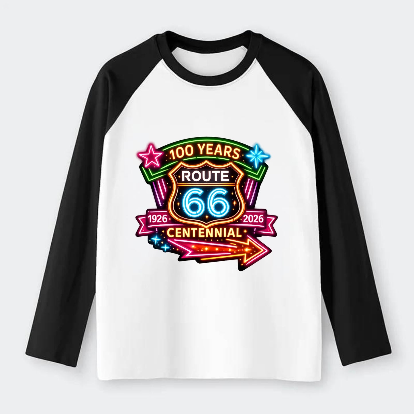 CENTENNIAL BADGE | 100 Years celebration emblem | 1926-2026 dates | - Raglan Long Sleeve T-Shirt - Black