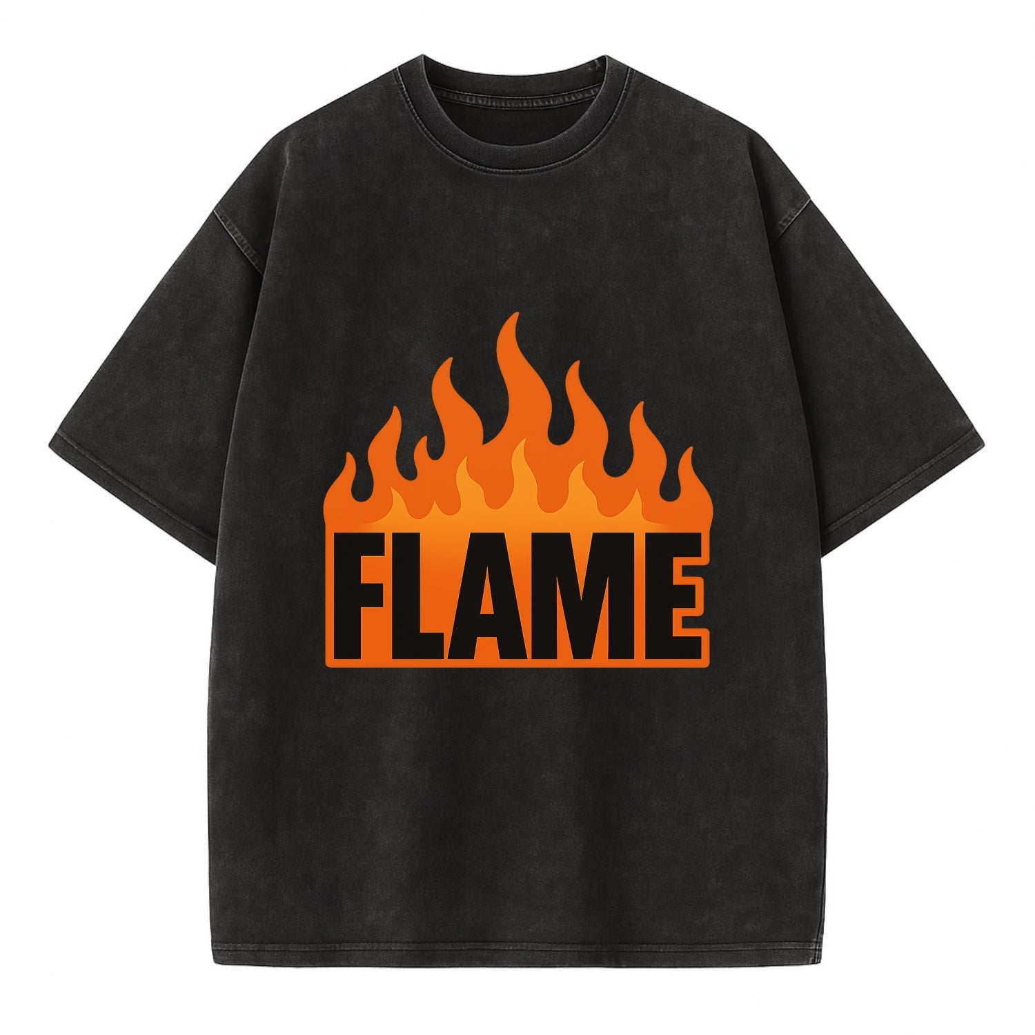 Bold typography design - "FLAME" - burning bright, passionate - Vintage T-shirt - Black